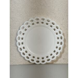 VTG Kerr Scalloped White Milk Glass 8” Plate Lacey Edge Open Lace Salad Charger